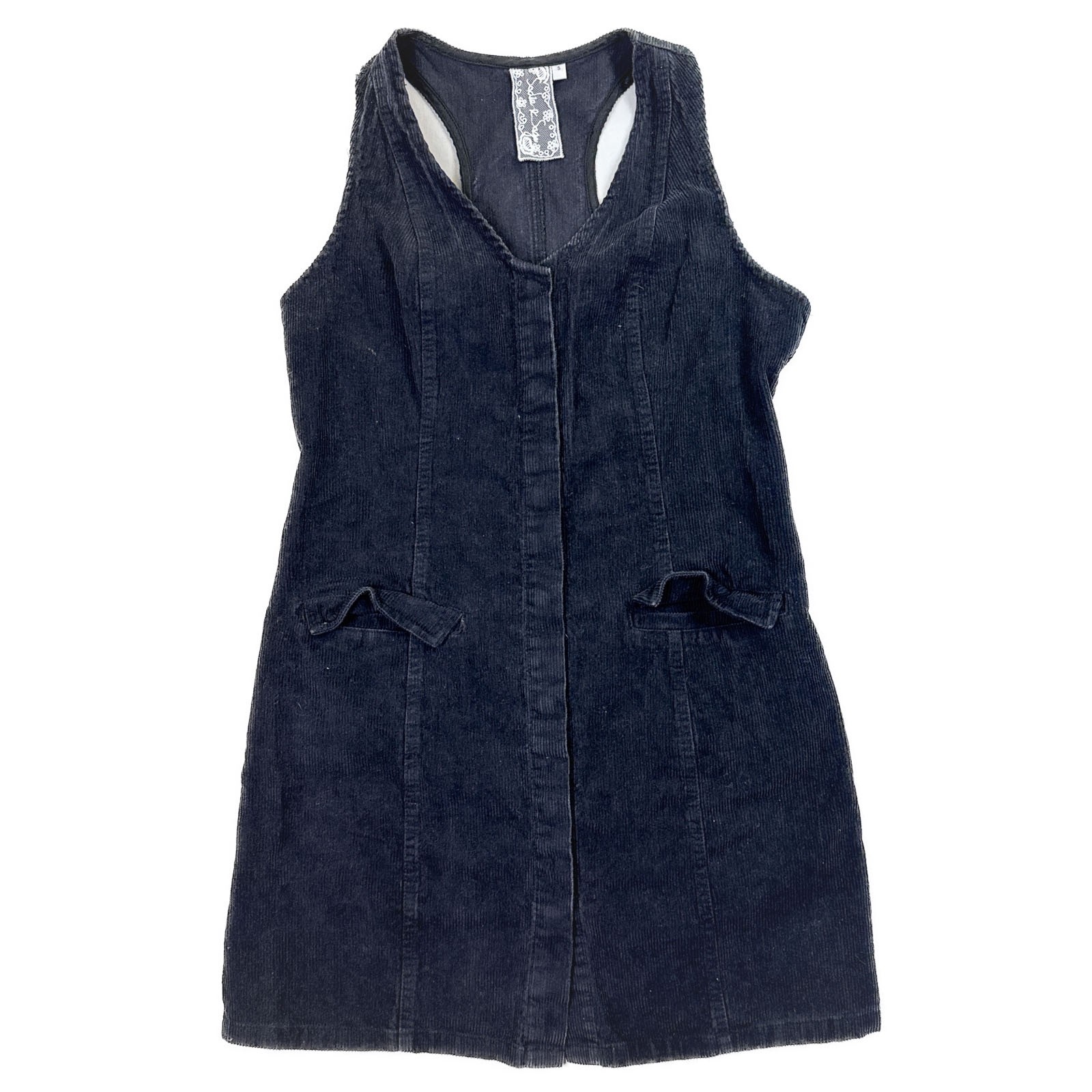 Sadie and Sage Black Corduroy Dress Jumper Sleeveless Button Short Whimsigoth S