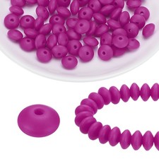 100Pcs Silicone Beads 12mm Lentil Rubber Focal Beads Bulk, Magenta