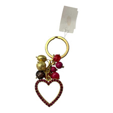 Gold Tone Heart Keyring Pink Rhinestone Beaded Metal Beads Women