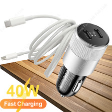 PD 40W Dual USB-C Fast Car Charger Type C Cable For iPhone 15Plus 16e 17 Pro Max