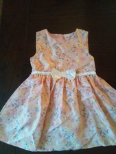 Little Lass pink floral sleeveless dress white bow at waist zipper 24M