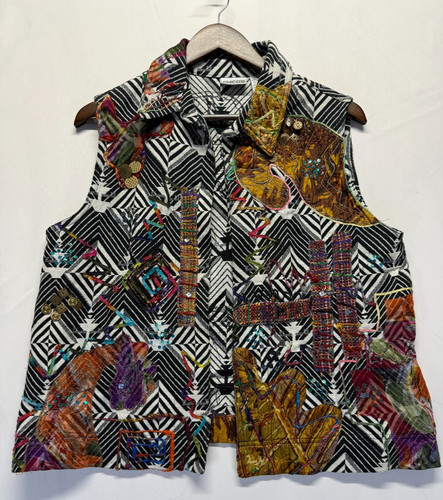 Chico's Bohemian Artsy Vest Womens 2 Multi Patchwork Sequin Embroidery Hippie