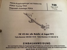 ORIGINAL Peka Anbau Anweisung VW 412-466, M3662 für Anhängerkupplung,NOS