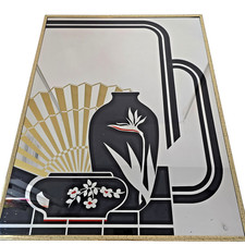 Vintage Mcm Hollywood Regency Floral Painted Mirror 1980s Gold Black 1 Of 2
