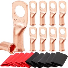 10pcs 8 AWG-5/16 Heavy Duty Battery Lugs with 3:1 Heat Shrink Tubing - Copper