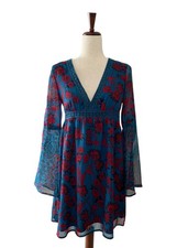 Abercrombie & Fitch Boho Floral Mini Dress V Neck Empire Waist Small Long Sleeve