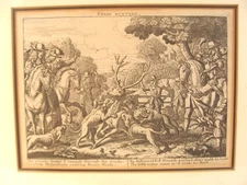 Antique 1671 Wenceslaus Hollar Stagg Hunting Etching