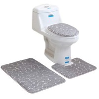 Badematte Set 3-Teilig Weiches Memory Foam Kiesel Duschmatte Rutschfest Grau