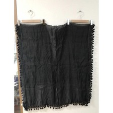 CITRUS Silk Cotton Pompom Stole, Charcoal Grey