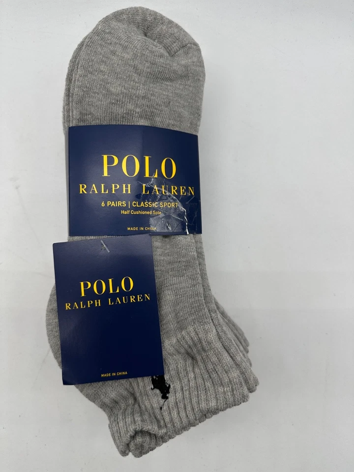 NEW 6 PAIRS MENS POLO RALPH LAUREN ANKLE CUT SOCKS CLASSIC SPORT 10-13 BLK/ WH - Image 2 of 4