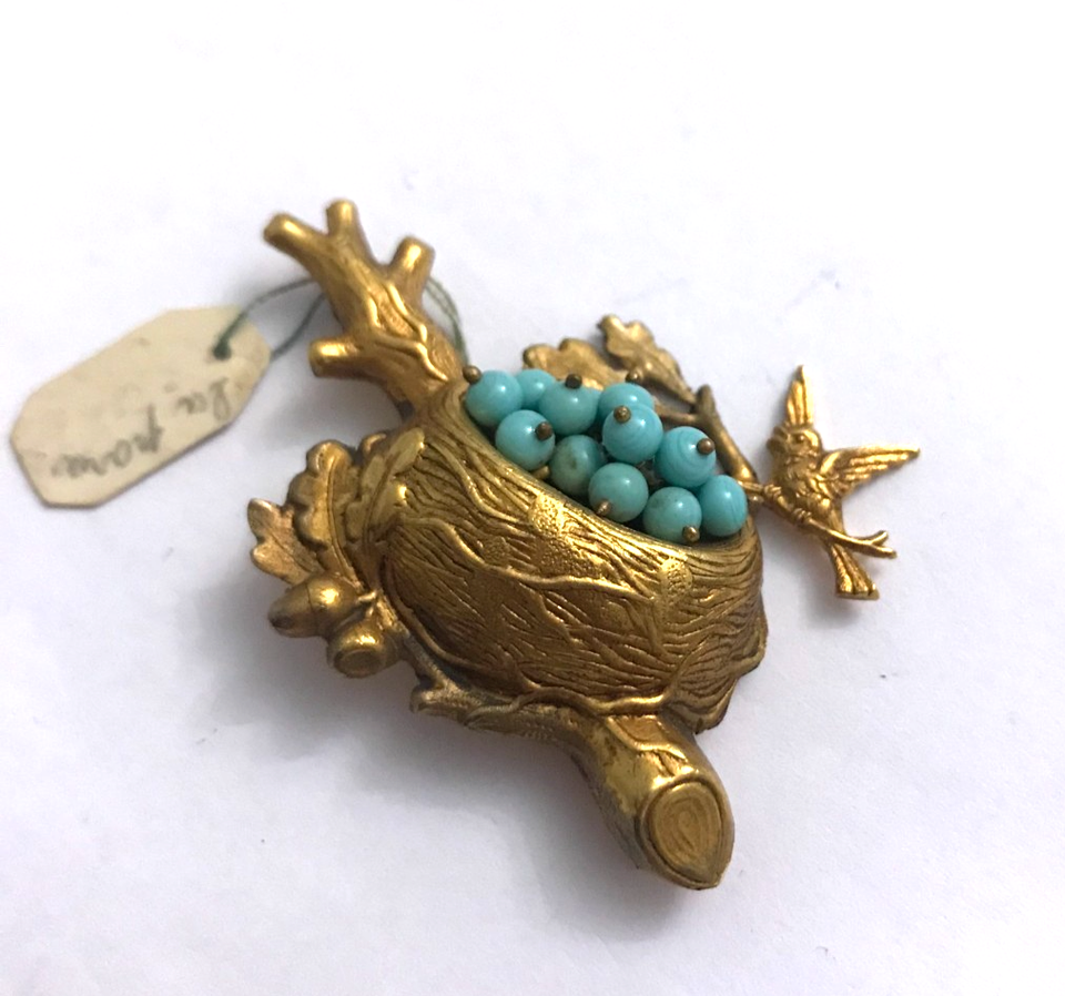 Ancienne Broche Art Déco En Métal Doré - Bijou Vintage Femme