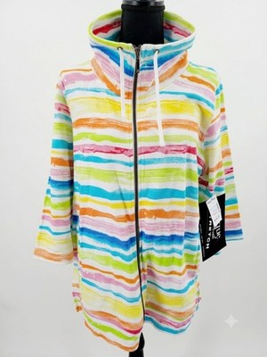Onque Casual womens full zip terry hoodie in XL multicolor striped 3/4 sleeve
