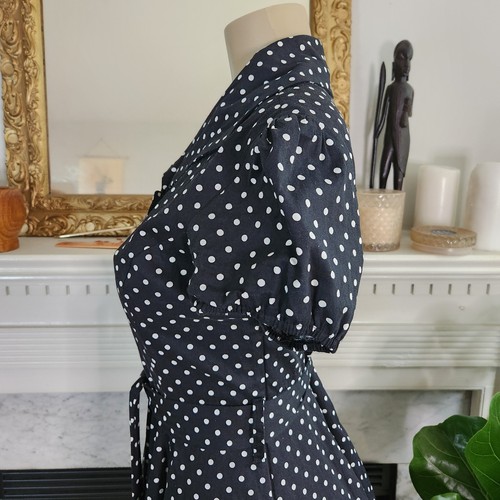 Black White Polka Dot Shirtdress Swing Rockabilly Retro Puff Sleeve Tulle Sz 12 - Picture 11 of 16