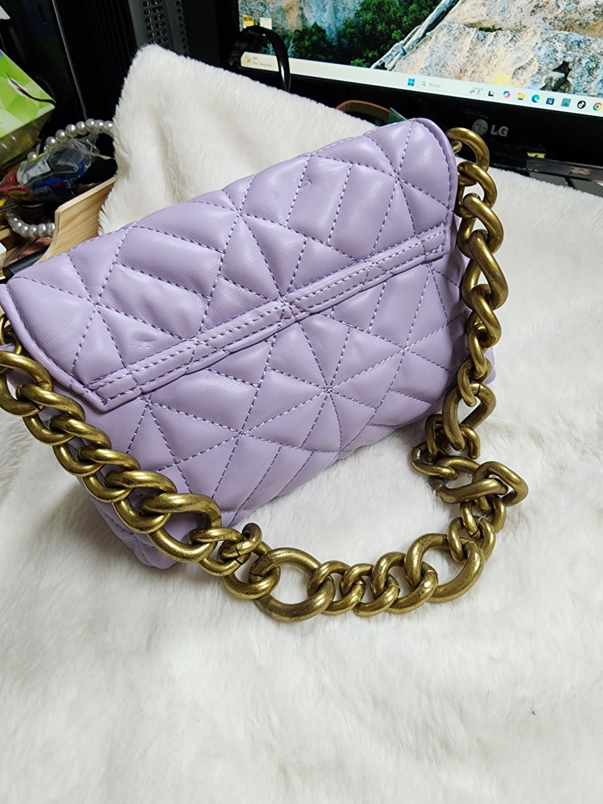 Zara Lavender Quilted Shoulder Bag Chain Strap Gold Hardware for Women image 5