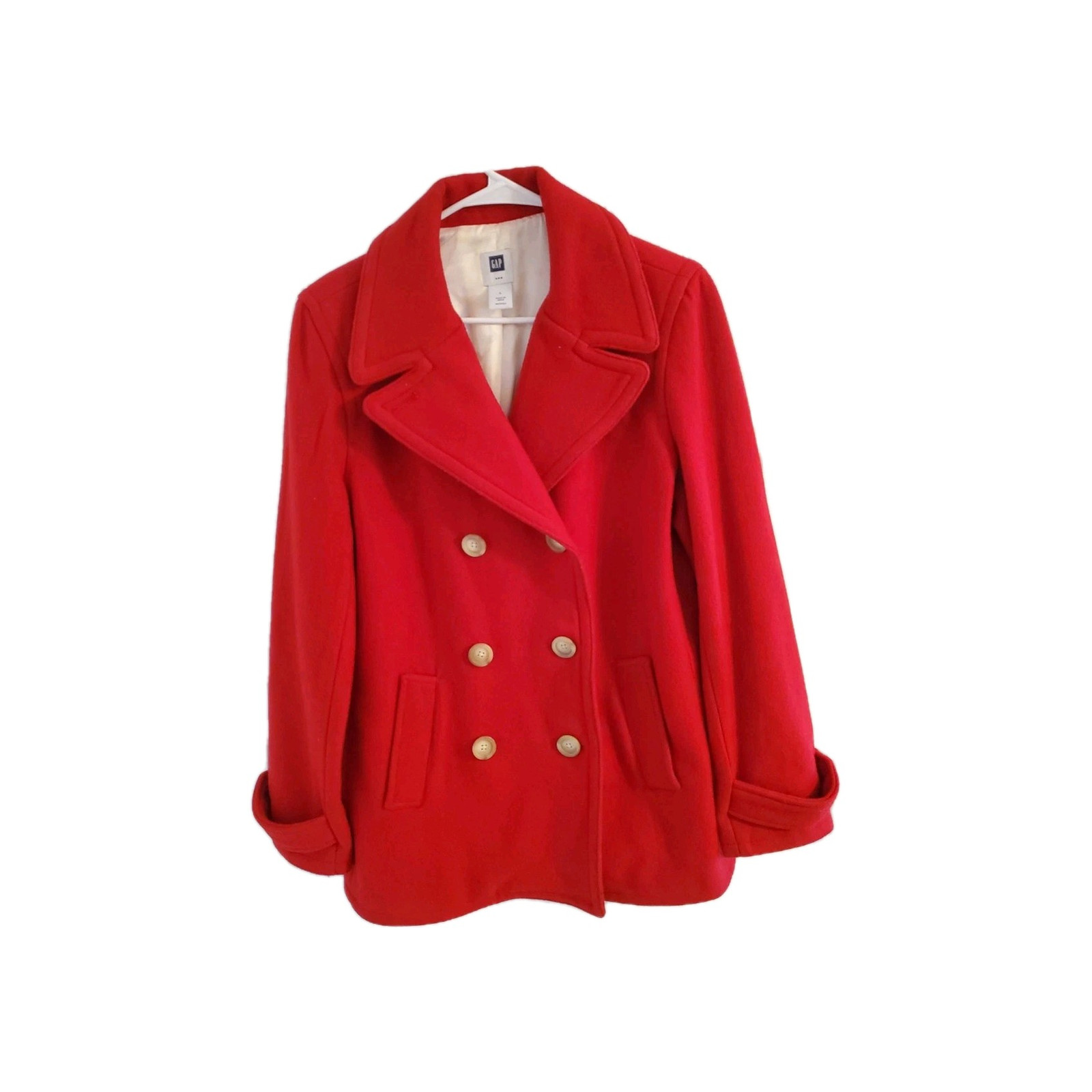 GAP L Wool Red Blazer Doubled Breasted Peacoat Classic Coat