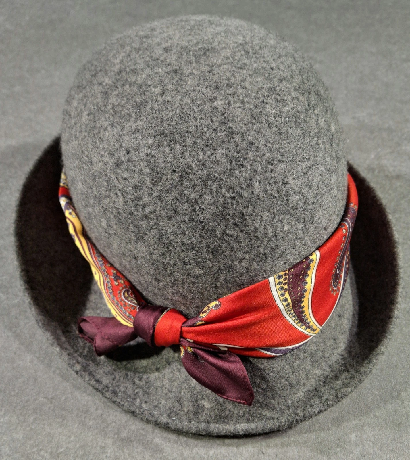 Bettina Grey Fedora Hat 100% Wool Italian Scarf Trim Worn In Pretty Little Liars