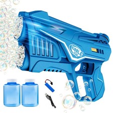 Bubble Gun for Kids with LED Light Rechargeable Design, 16 Hole Aut...
