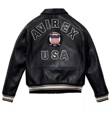 Men Avirex Black Real Bomber American Flight Jacket Faux Leather Jacket Men Gift
