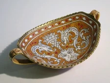 VINTAGE 2 HANDLE ENAMEL TERRACOTTA BASKET DERUTA MANUFACTURE XX SEC.