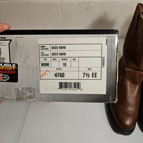 Justin Men's Conductor 10" Aged Bark Leather Pull On Boot Style 4760 Size 7.5EE - Picture 5 of 5