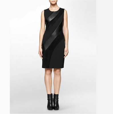 calvin klein women's sleeveless fitted cocktail sheath dress Calvin Klein Women Sz 8 Career Office Sheath Zip Sleeveless Black Work Dress