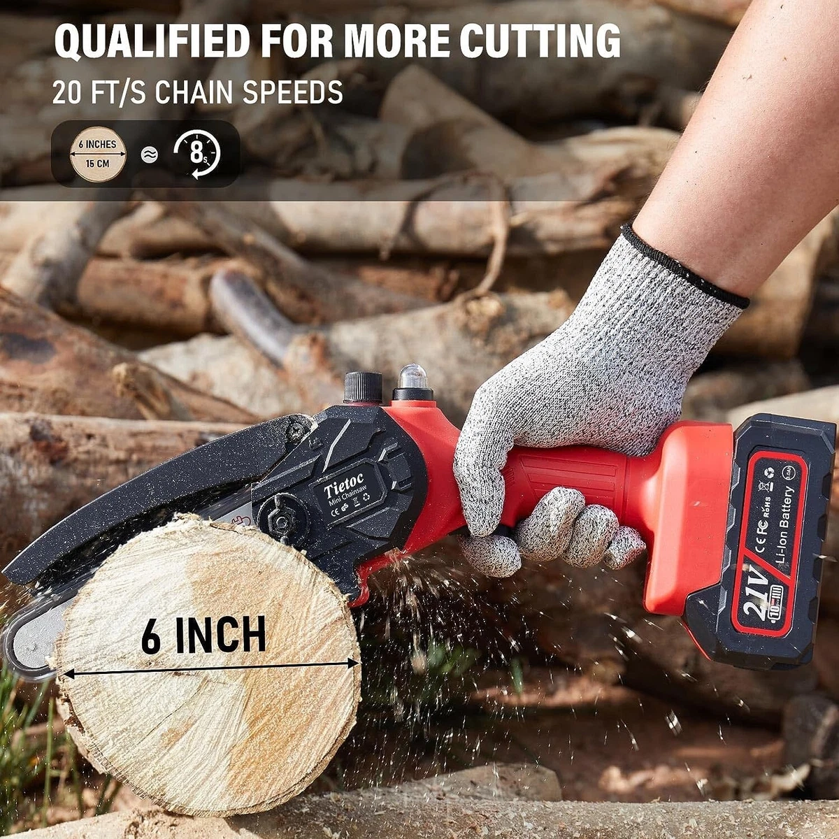 Buy Mini Chainsaw 6-Inch with 2 Battery, Cordless Power Chain saws