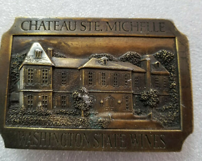 Wine Belt Buckle  Chateau Ste.Michaelle 496/1000 Numbered 1970s  3.5 x 2.25 in 