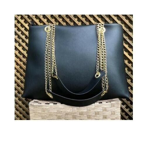 Women Black Leather Shoulder Gold Chain Bag Fashionable Hand  display picture 1