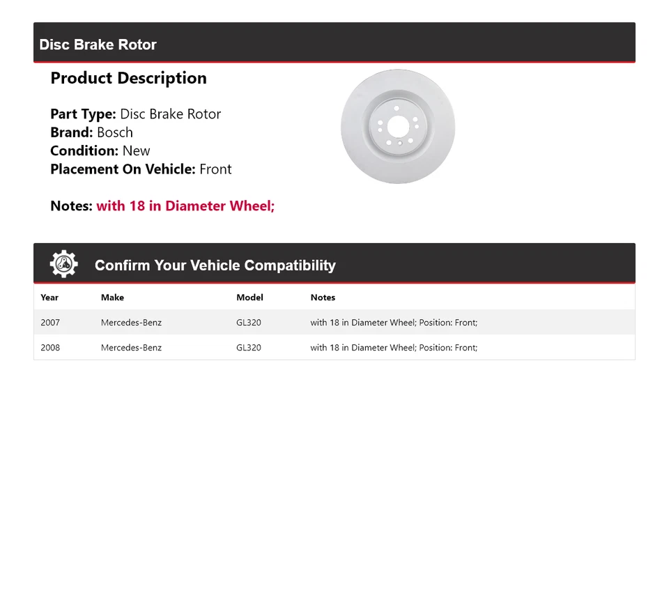 Rotor de freno de disco delantero QuietCast Bosch 2007-2008 Mercedes GL320 Foto 2 de 4