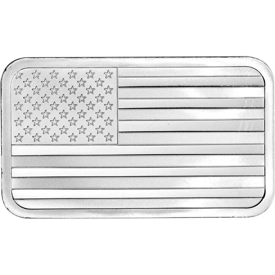 Barra de plata SilverTowne diseño bandera americana de 5 oz - plata fina 999 - sellada
