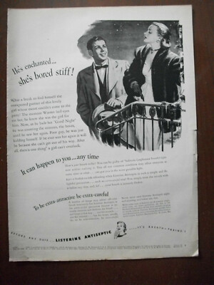 1950 VTG Orig Magazine Ad LISTERINE Antiseptic He's Enchanted She's Bored Stiff