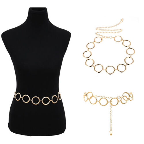 Fashion Womens Full Circle Metal Wide Chain Belt Waist Dress Adjusted ...