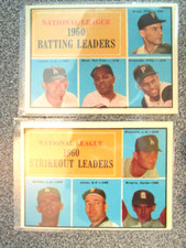 (2) 1961 Topps Batting 41 Strikeout 49 Leaders, Mays Clemente Koufax crease free