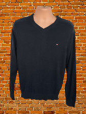 TOMMY HILFIGER NAVY JUMPER MEDIUM COTTON MENS V-NECK SWEATER PULLOVER TOP CASUAL