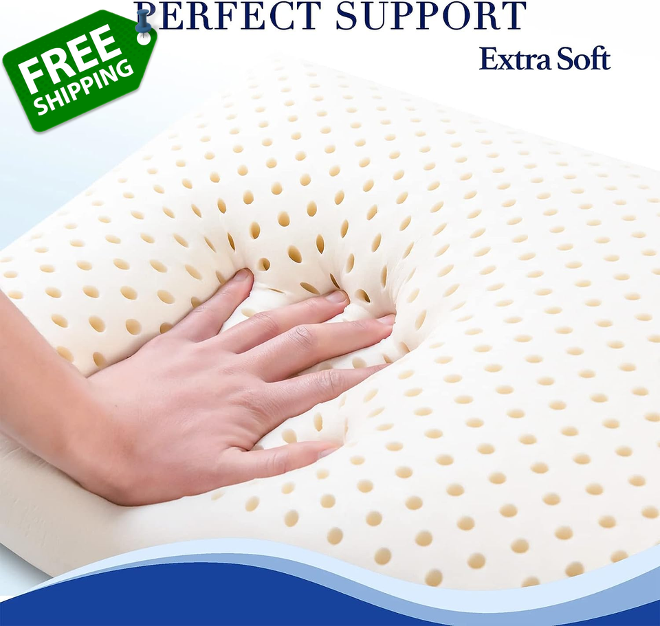 100 Natural Talalay Latex Sleeping Bed Pillow Luxury Soft Queen Size