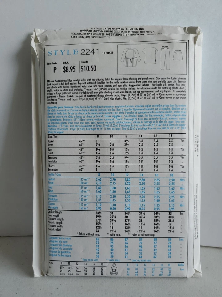 STYLE PATTERN 2241 MISSES OPEN JACKET TOP Shorts pants 8 10 12 14 16 18 Uncut - Image 2 of 3