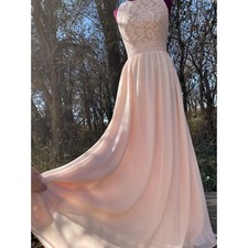 LuLus Pink Blush Maxi Formal Dress Lace Top Chiffon Skirt XS