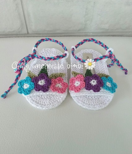 Scarpine Sandali per neonata * cotone uncinetto * portafortuna neonato  fortuna | eBay