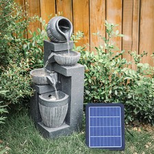 Water Fountain Feature LED Lights Garden Stone Statues Landscape Solar Powered