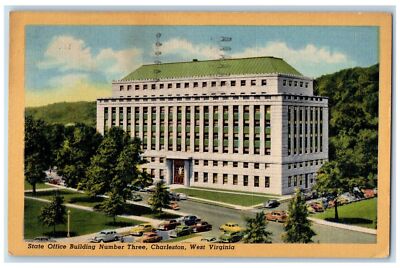 1957 State Office Building Number Three View Classic Cars Charleston WV Postcard
