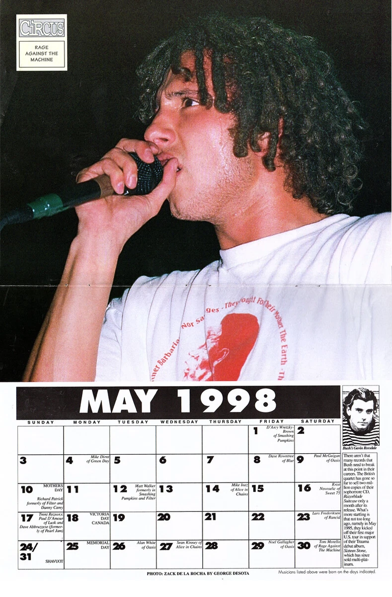 vtg MAY 1998 RAGE AGAINST MACHINE CALENDAR Magazine Foldout Centerfold  Poster | eBay