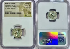 69-79 AD Vespasian Ancient Roman Silver Denarius w/Bull Reverse NGC Choice VF