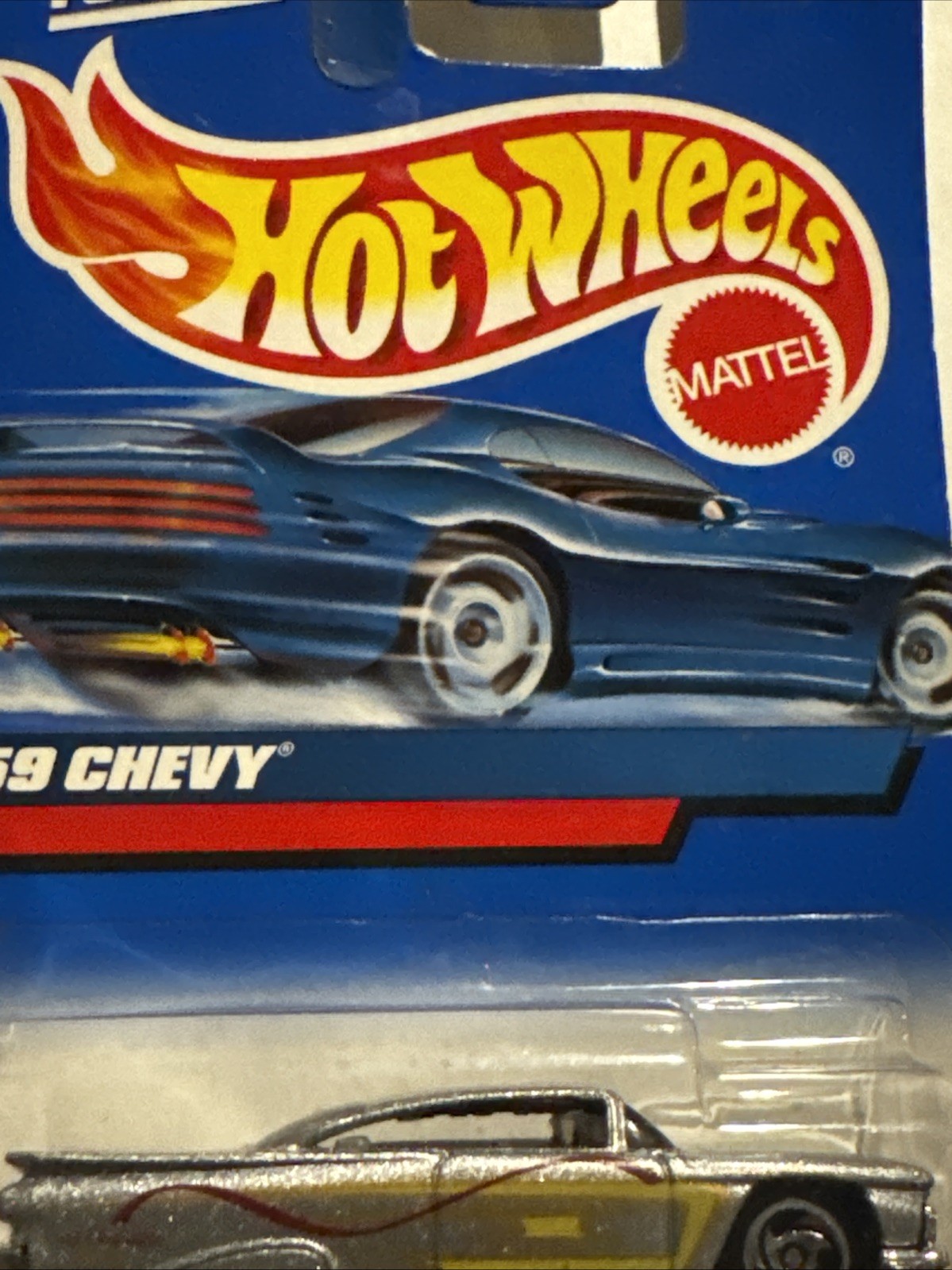 Hot Wheels 2000 59 Chevy 27083 Collector #116 Silver with Red, Yellow and Orange