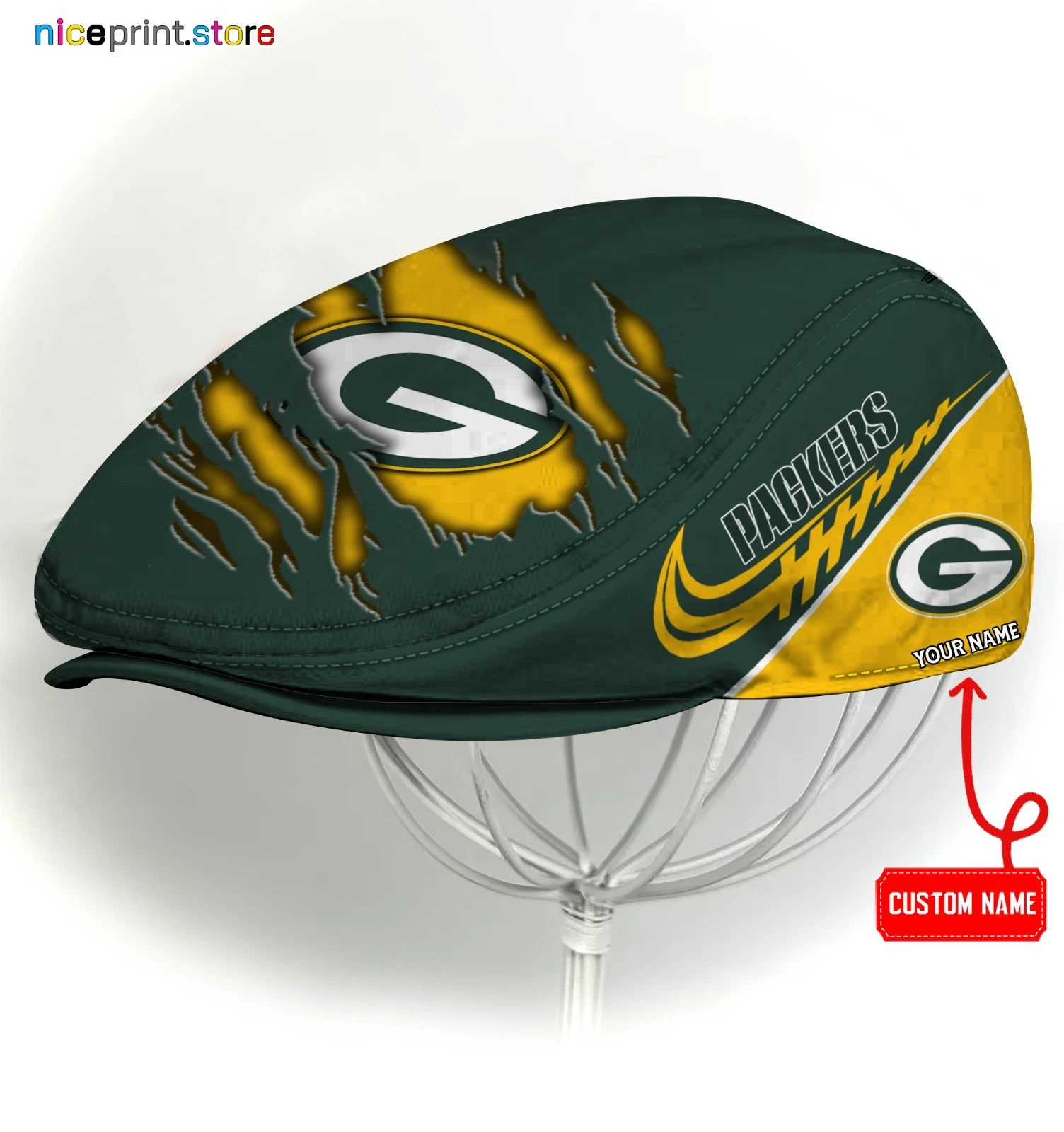 Green Bay Packers Jeff Cap Newsboy Flat Golf Driving Hat for Men