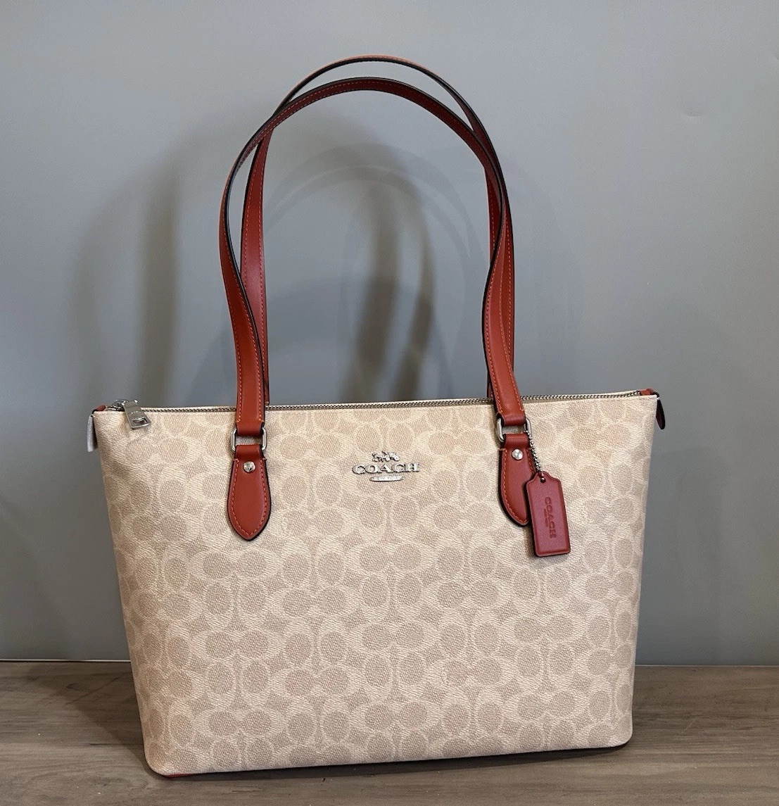COACH CW381 Gallery Tote Bag In Signature Canvas & Leather