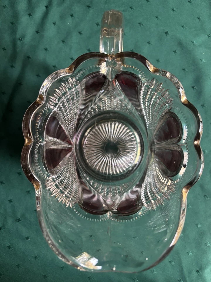 💥 EAPG by US GLASS BLAZING HEART Ruby/Gold Stained Pitcher c 1890-1910 ☆ RARE - Image 3 of 4