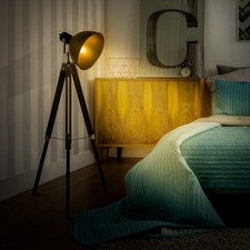 Image of Tripod Floor Lamp Retro Studio Lampshade Reading Light Wooden Legs Adjustable