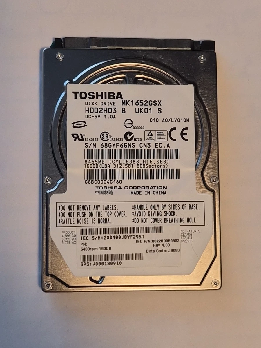HDD Toshiba MK1629GSG 160GB 1.8" &ndash; Micro-SATA, 5400 RPM, 8MB Cache, Testato Funzionante