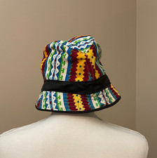 Vintage 1960s Mod Bucket Hat Colorful Geometric African-Inspired Retro 23"