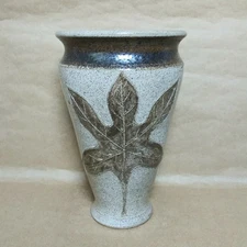 Leaf Speckle Stoneware Studio Pottery 8" Vase Handmade Signed Brown Rustic